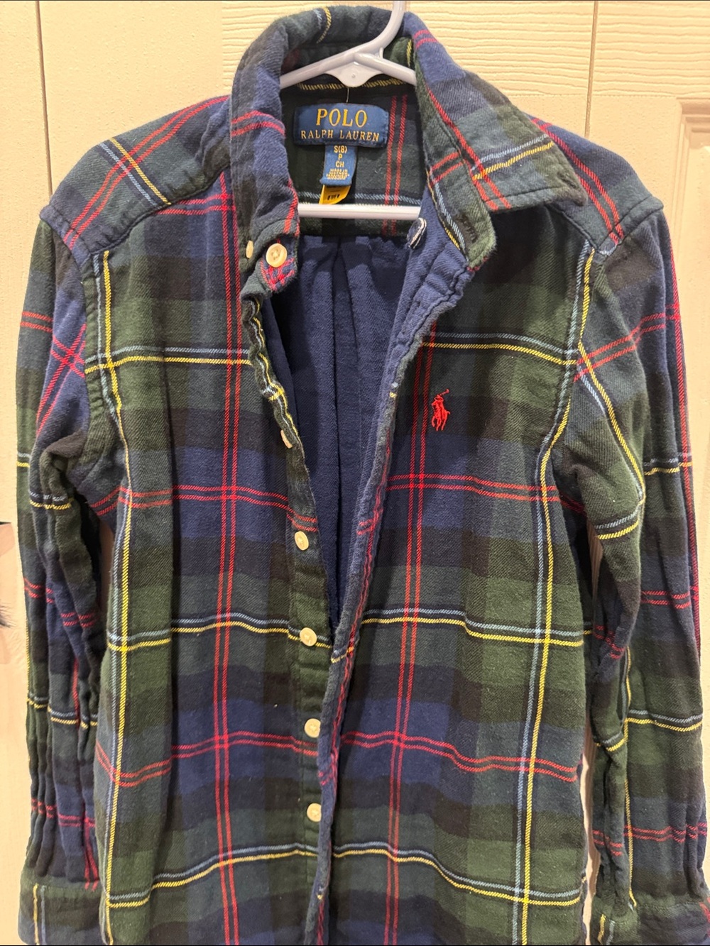 Polo by Ralph Lauren Green & Navy Plaid Button-Down Shirt with Red Logo